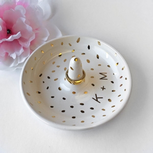 ModernMud monogrammed 22k Gold & White Ring Dish AU$75.52 - Etsy