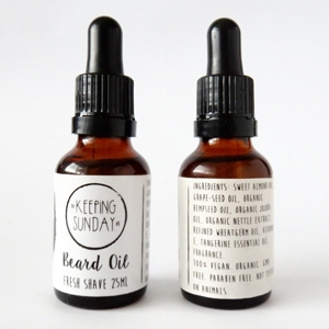 Keeping Sunday’s Men's Natural Beard Oil, $15, from Etsy.