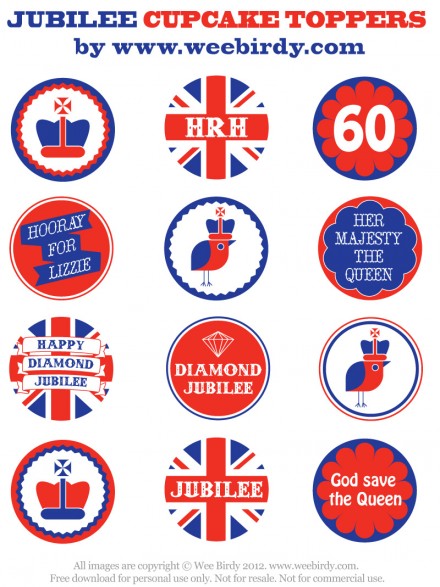 Wee Birdy free printable Jubilee cupcake toppers