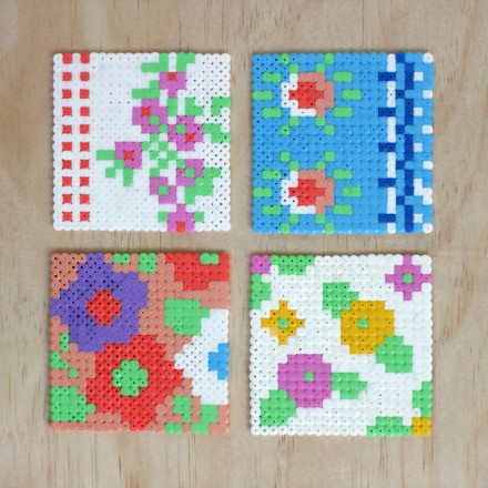 Vintage floral Hama bead coasters tutorial via WeeBirdy.com