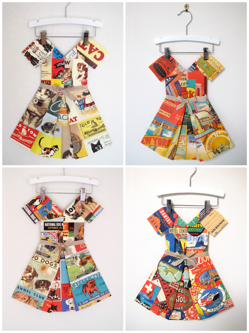 Marcelle Crosby folded paper frocks via WeeBirdy.com