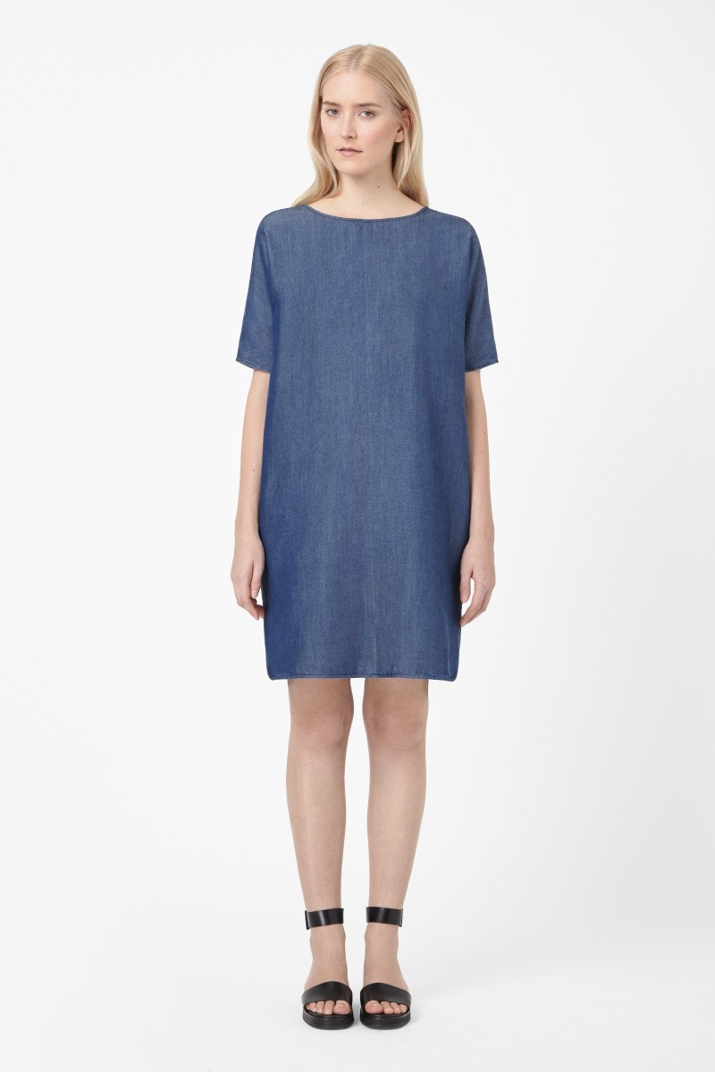 COS denim-look dress with V-neck back via WeeBirdy.com