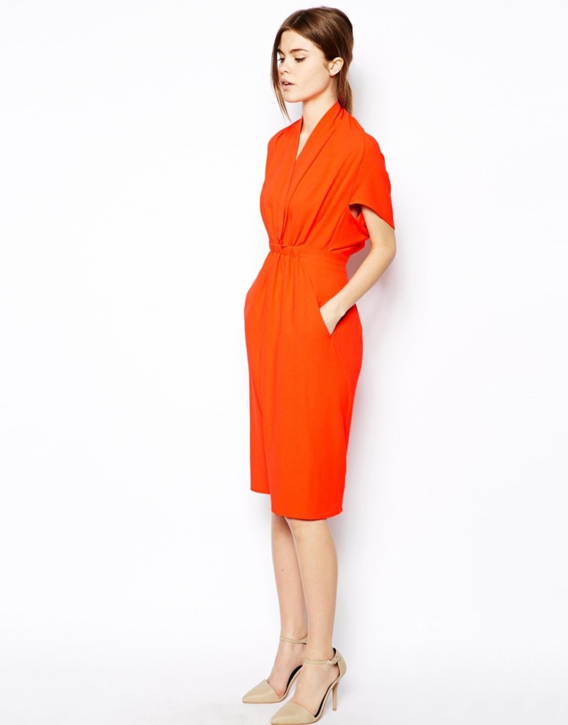 ASOS Red Pencil Dress In Crepe With V Neck via Wee Birdy