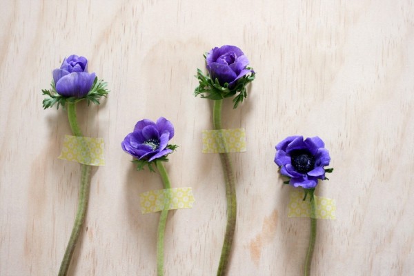 Decorate your walls for a party with single fresh flowers and tape, via WeeBirdy.com.