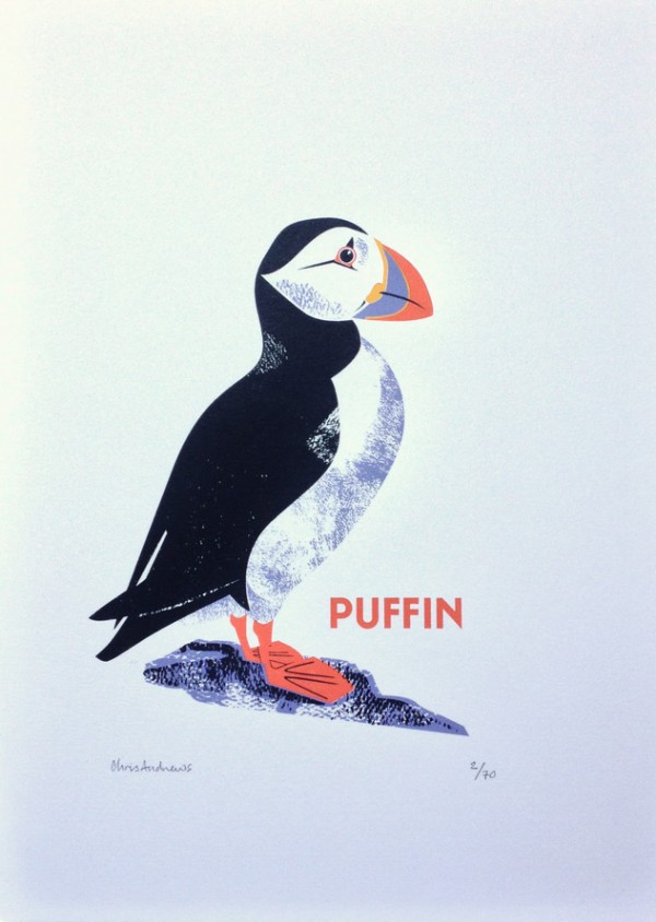 Puffin four-colour screenprint, £65, by Chris Andrews, via WeeBirdy.com.