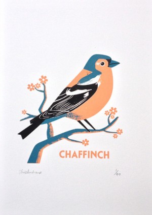 Chaffinch three colour screenprint, £65, by Chris Andrews, via WeeBirdy.com.