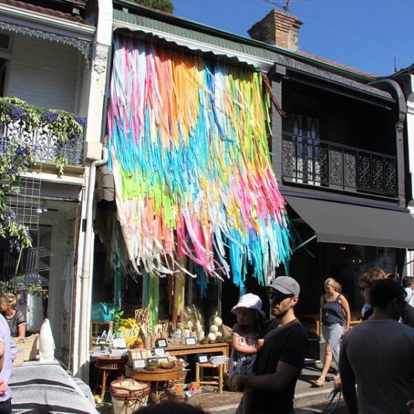 2. ilikebirdspaddington. A sweet little shop of vintage treasures in Paddington, Sydney. This amazing cascading ribbon curtain was created for them by Boy and Bird for the William Street Festival, 2014. 