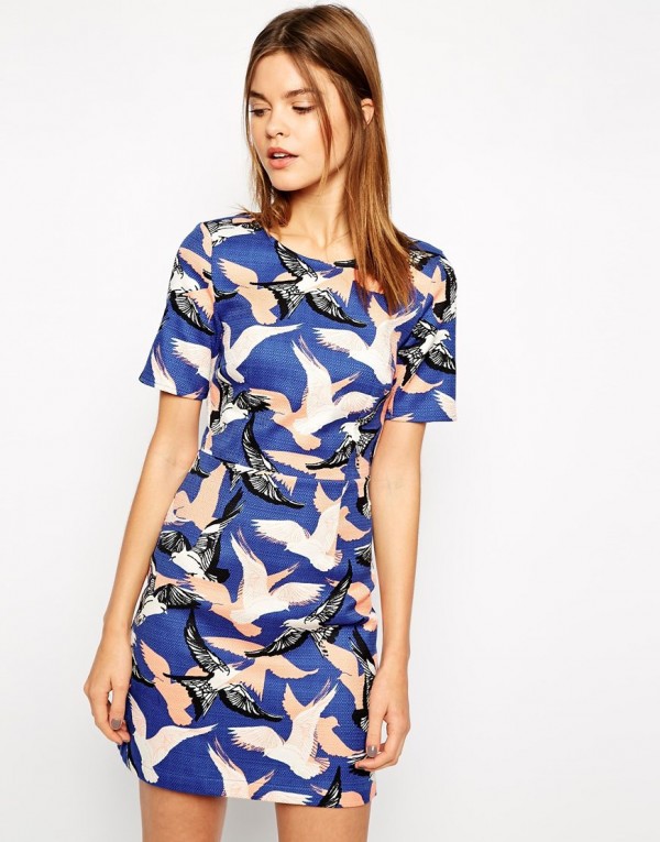 Shop the Bird Trend: Warehouse textured bird print dress, AU$92.31, from ASOS. Photography courtesy of ASOS, via WeeBirdy.com.