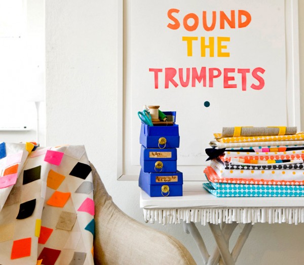 Castle's 'Sound the Trumpets' and trademark spotty bright bed linen, via WeeBirdy.com