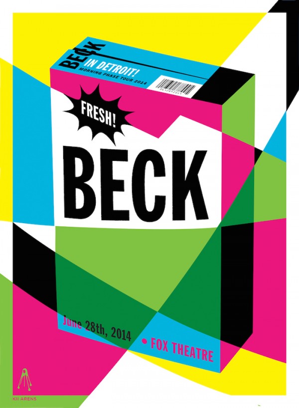 BECK Fox Theatre Detroit 2014 Artwork by Kii Arens 17.5" x 24" Fluorescent Lithograph Signed/Numbered series of 50, $40, via WeeBirdy.com.  
