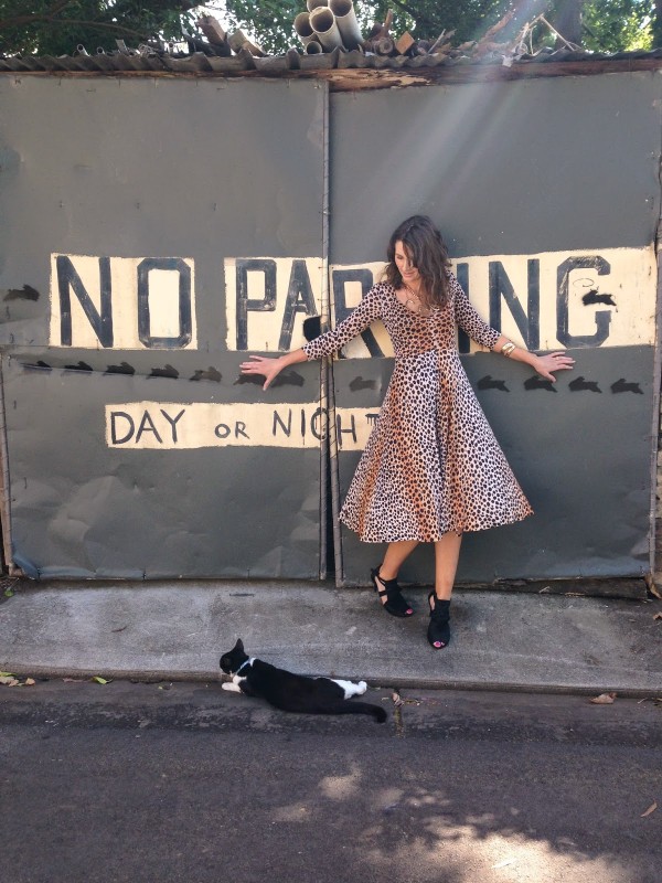 Frocktober: Lexi wears a vintage leopard-print dress.