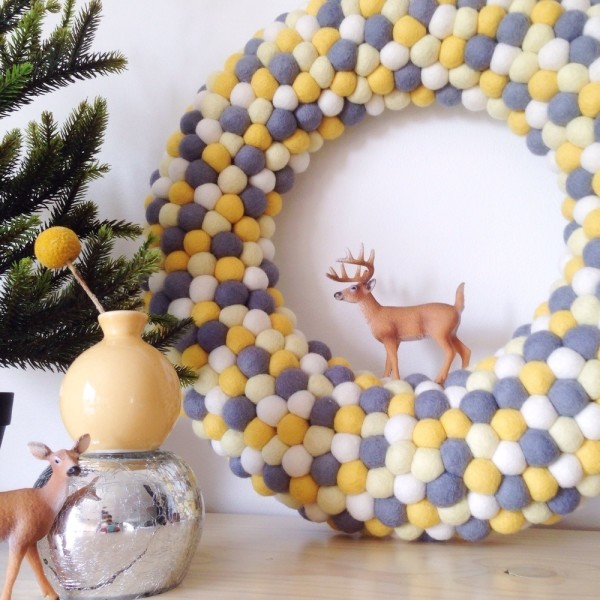 Extra-large feltball wreath and garland in "Christmas Gold", AU$125, from Down That Paper Lane. Photography courtesy of Little Puddles.
