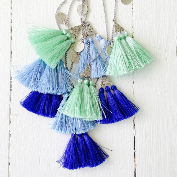 Isle and Tribe is making these "bohemian silky 'Cascade' necklaces in the most glorious Summer shades". 