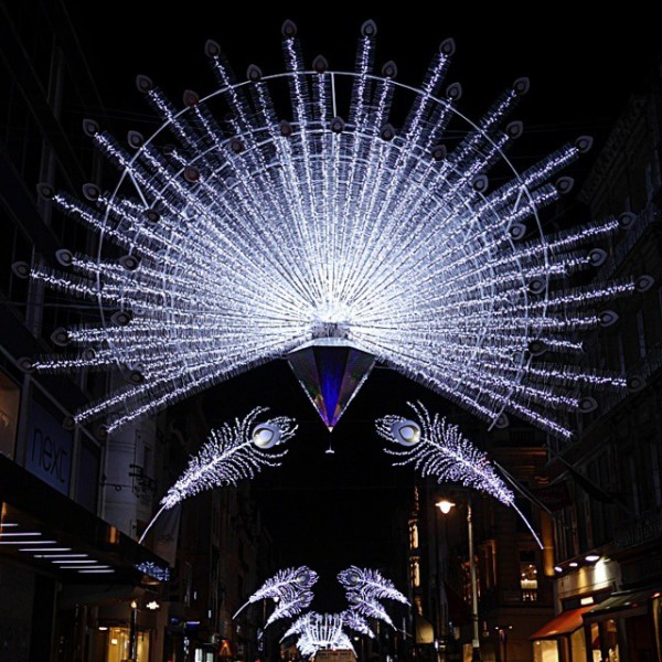 Christmas Lights in London 2014: New Bond Street's peacock theme, via WeeBirdy.com. 