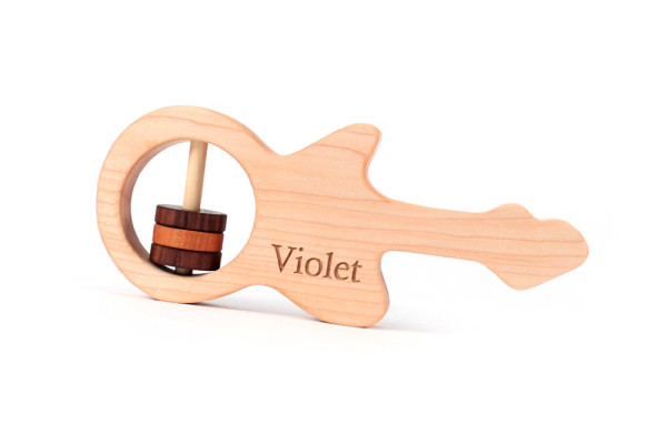 30 Amazing Personalised Presents to Order for Christmas now, via WeeBirdy.com: Personalised guitar rattle, AU$27.46 from Smiling Tree Toys. 