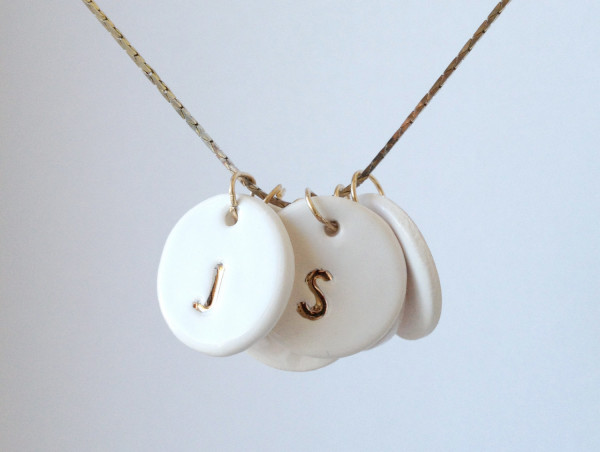30 Amazing Personalised Presents to Order for Christmas now, via WeeBirdy.com: One ceramic and 14k gold initial pendant, AU$19.05, from Fulton and Co. 