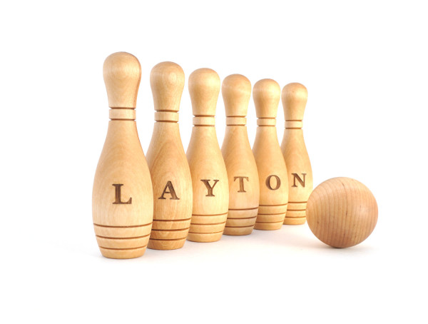 30 Amazing Personalised Presents to Order for Christmas now, via WeeBirdy.com: Personalized wooden bowling game, AU$38.10, from Keepsake Toys.