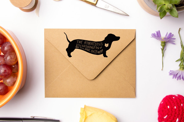 Custom hand drawn dog address stamp - any breed, AU$40.15, from Sparkvites Etsy shop, via WeeBirdy.com.