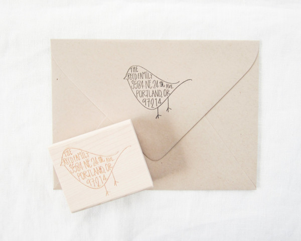 Custom address bird stamp with hand-lettered calligraphy, AU$64.94 from Paper Sushi's Etsy shop, via WeeBirdy.com. 
