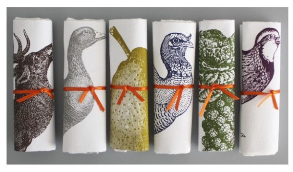 Box of 6 Stag & Spot luxury crackers, £55, from Thornback & Peel. Each cracker contains  a hat, snap, joke and a hand-printed festive Thornback & Peel handkerchief. Designs include Turkey, Partridge, Robin, Sprout Stick, Stag and Pear. Jolly good. 