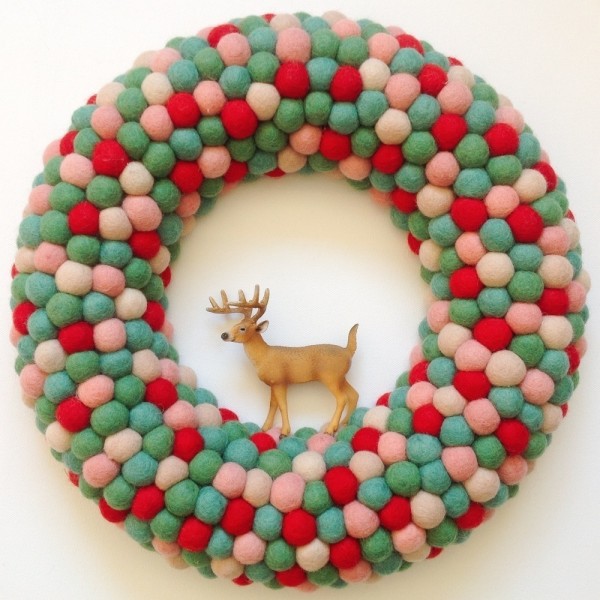 So sweet: Medium feltball wreath in "Oh Christmas Tree", AU$95, from Down that Little Lane.
