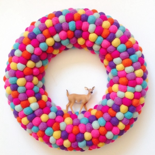 Amazing: Large feltball wreath in "Christmas Brights", AU$115, from Down That Little Lane.