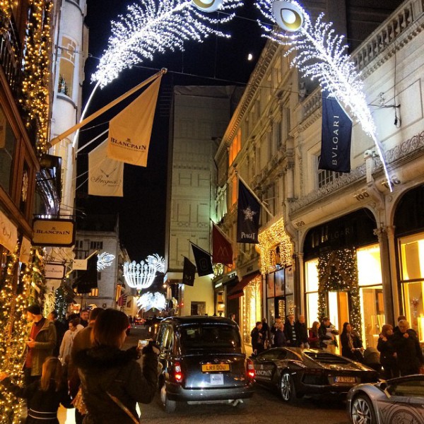 Christmas Lights in London 2014: New Bond Street's peacock theme, via WeeBirdy.com. 