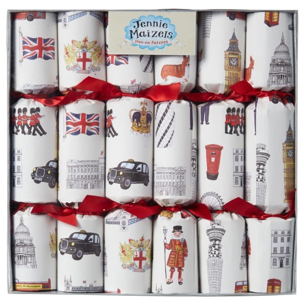 Wee Birdy's round-up of the best crackers for Christmas 2014: Iconic London Crackers with London patches by Jenny Maizels.