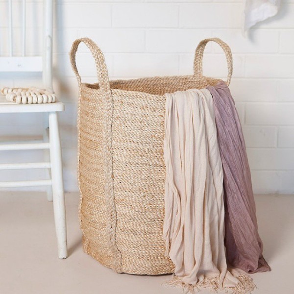 Southwood Home's handwoven jute laundry basket. 