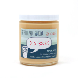25 Excellent Presents for Book Lovers, via WeeBirdy.com: 'Old Books' scented soy candle, AU$17.62, from Frostbeard's Etsy shop.