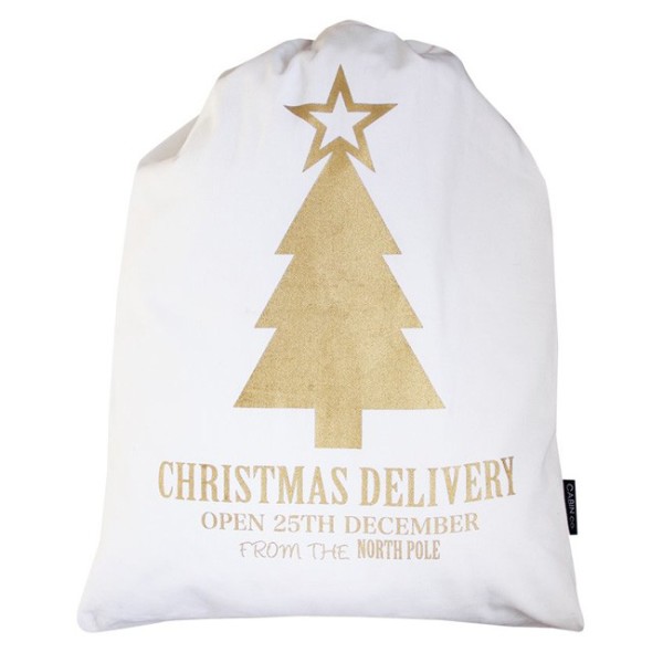 Gold tree Santa sack, $55, from Lark.
