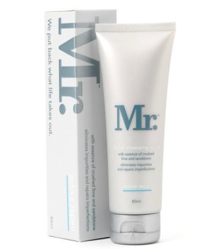 Mr Essentials facial cleansing scrub, $37.40, from Down that Little Lane.