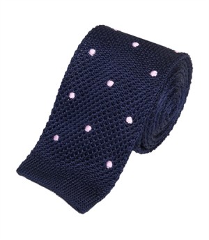 Men's navy pink spot silk knitted tie, $70, from Hawes & Curtis.