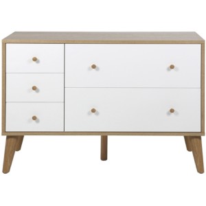 Oslo five drawer dresser in oak/white, $899, from Freedom.