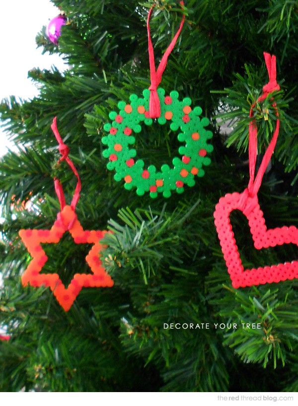 Make Hama Bead Christmas tree decorations by Lisa Tilse for We Are Scout.