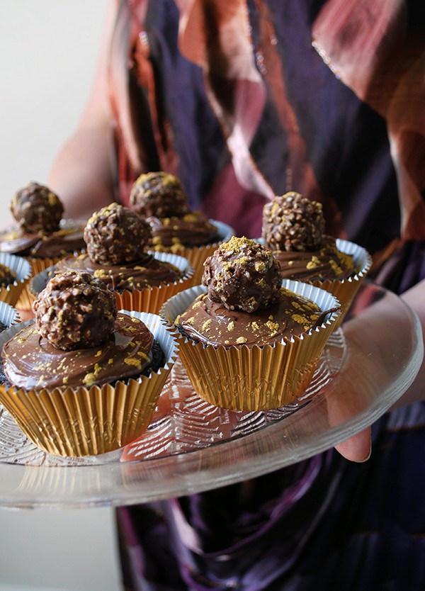 Gold-speckled Ferrero Rocher nutella cupcakes - pefect for Christmas. Photo by Lisa Tilse for We Are Scout. Photo: Lisa Tilse for We Are Scout