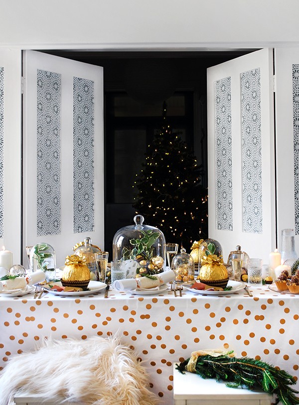 How to set your table with a decadent gold theme - and giant Ferrero Rochers. DIYs and photography by Lisa Tilse for We Are Scout. Photo: Lisa Tilse for We Are Scout