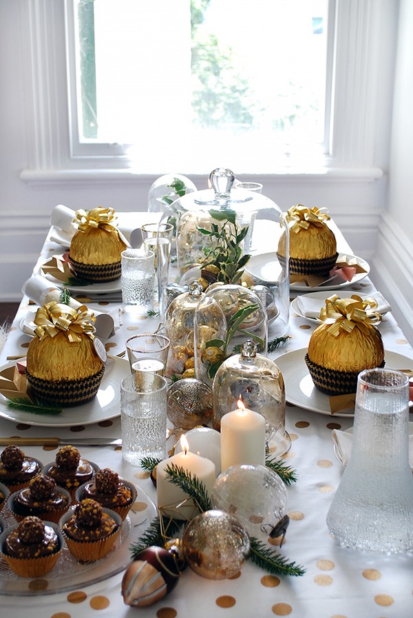 How to set your table with a decadent gold theme - and giant Ferrero Rochers. DIYs and photography by Lisa Tilse for We Are Scout. Photo: Lisa Tilse for We Are Scout