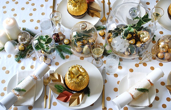 How to set your table with a decadent gold theme - and giant Ferrero Rochers. DIYs and photography by Lisa Tilse for We Are Scout. Photo: Lisa Tilse for We Are Scout