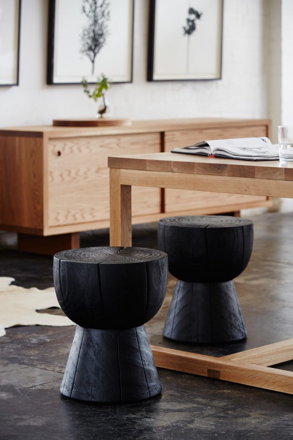 Mark Tuckey's cult furniture Eggcup stools in Scorched.