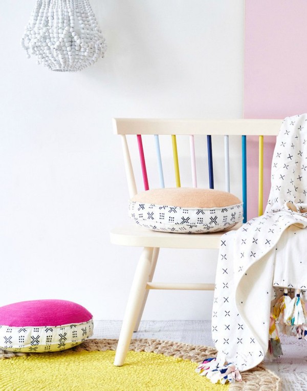 Love this look: Dynamic colours and texture with round nude chainstitch cushion by Sage and Clare.