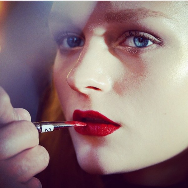#MACBackstage at @katiemariegallagher #AW15, where a clean face contrasted perfectly with the killer red of M•A•C Retro Matte. #NYFW