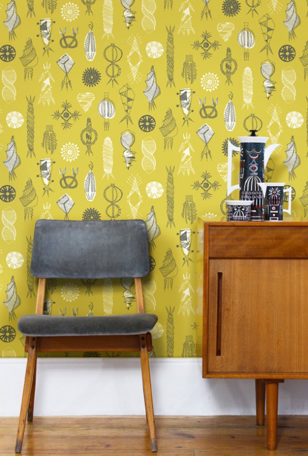 Mini Moderns new Equinox wallpaper, part of the Hinterland collection, is available in 4 colourways: Mustard, Asparagus, Harvest Orange and Stone.