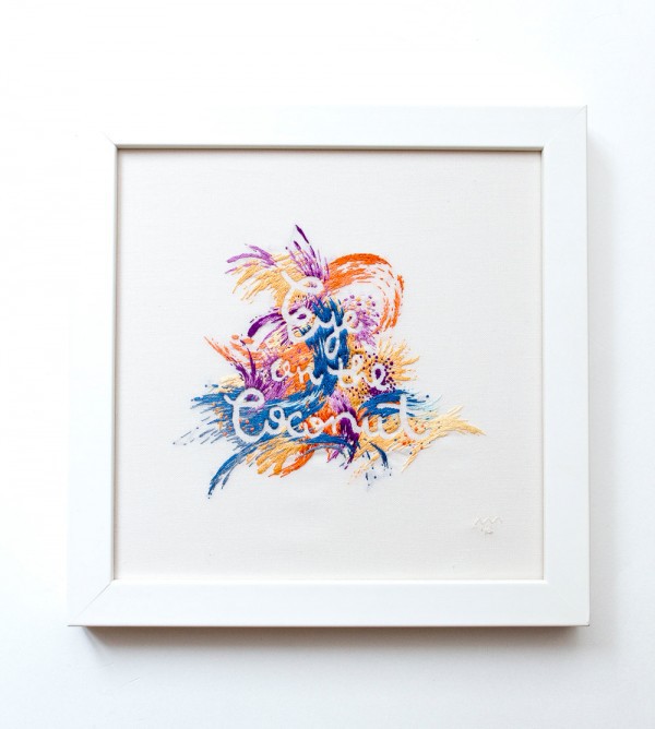 Eye on the Coconut hand-embroidered artwork, $520 by Maricor Maricar.