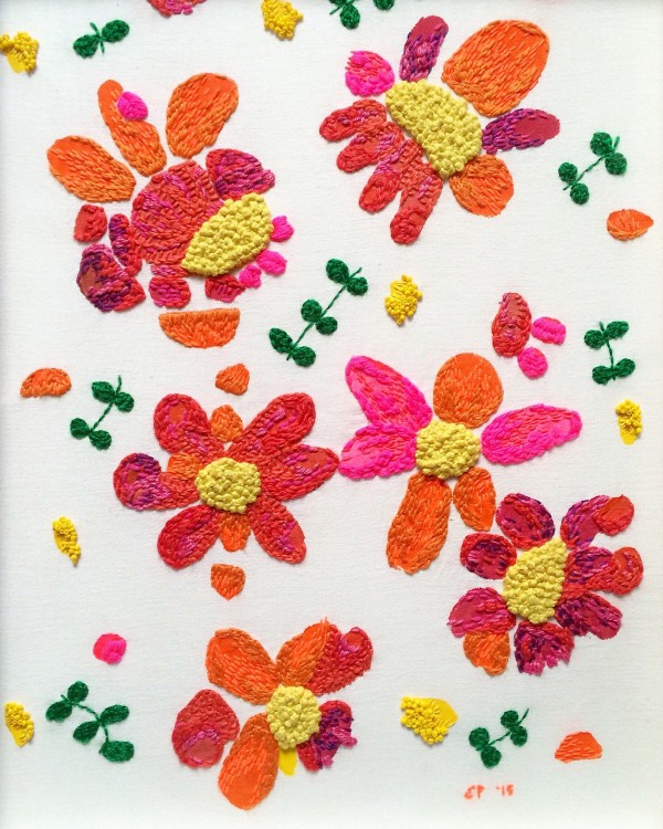 Hello Flower original textile embroidery artwork, $600 by Flirting with Yellow - Liz Payne.