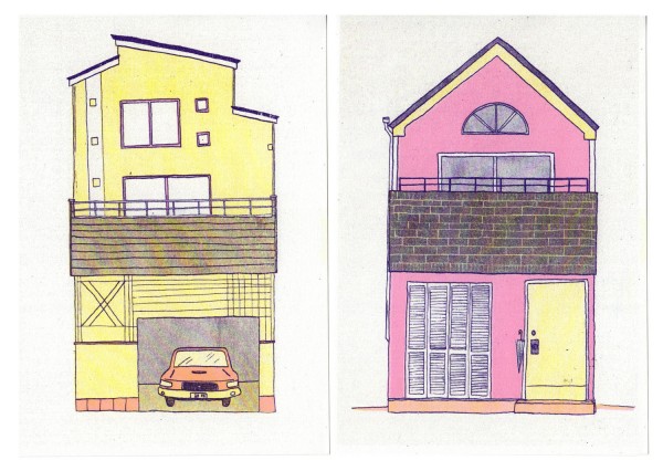 Tsuruhashi Houses risograph art print, , by Ashley Ronning.