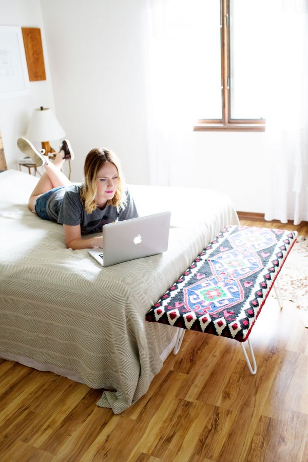 How to make a DIY bedside bench by A Beautiful Mess. 