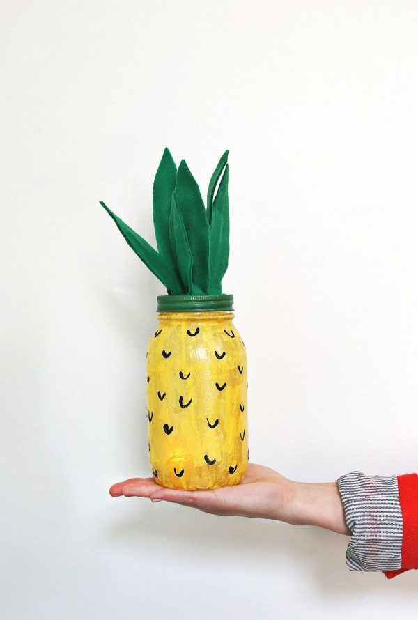 DIY Pineapple Night Light Jar by A Beautiful Mess.