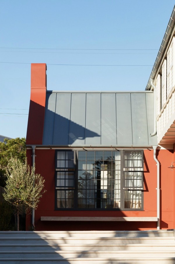 Orange-painted exterior of the Fairlight house by Decus Interiors, winner of House and Garden's' Room of the Year 2015.