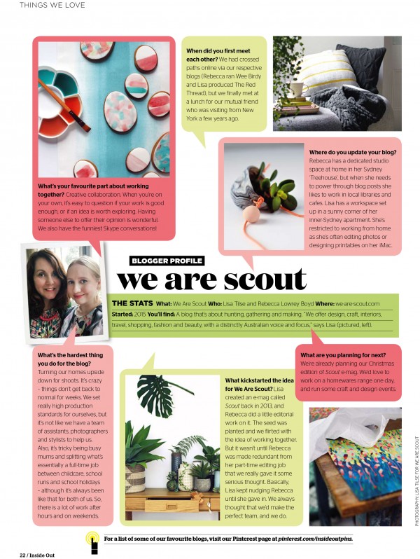 We Are Scout profile, in the July 2015 issue of Inside Out magazine.